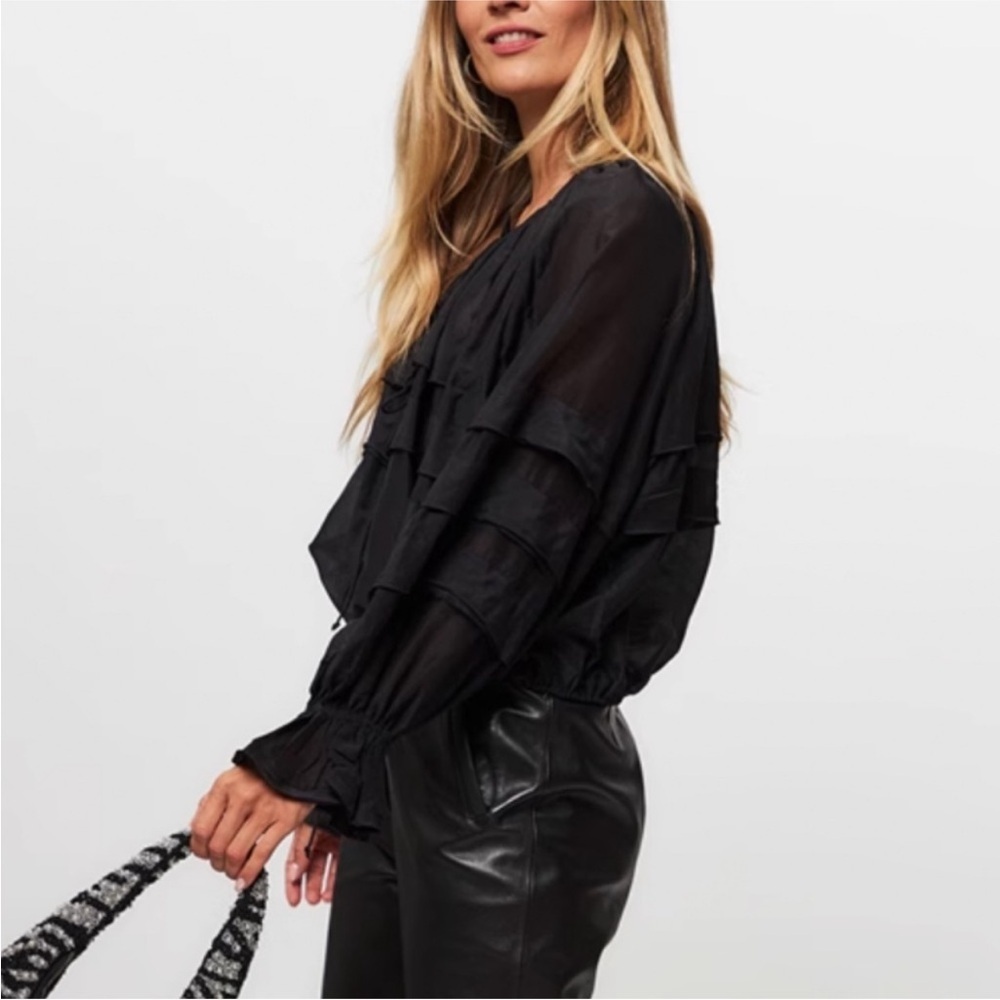 NEW ULLA JOHNSON cora puff blouse in noir 2 - Picture 5 of 10